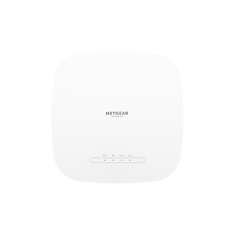 Weiße, quadratische Netgear Insight WLAN-Zugangspunkt-Einheit mit Status-LEDs auf der Vorderseite.