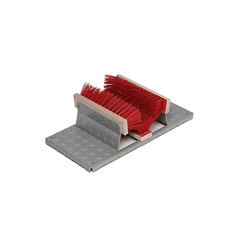 Support de brosse avec des poils rouges et un cadre en métal gris. Les poils sont disposés en deux rangées.