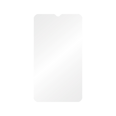 Film de protection pour smartphone, rectangulaire avec des coins arrondis et un renfoncement pour la caméra avant.