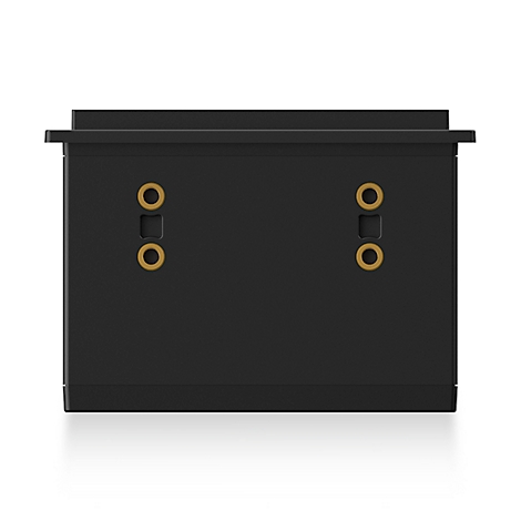 Schwarze Batterie mit zwei goldenen Anschlusslöchern. Oben und unten sind schmale Leisten angebracht.