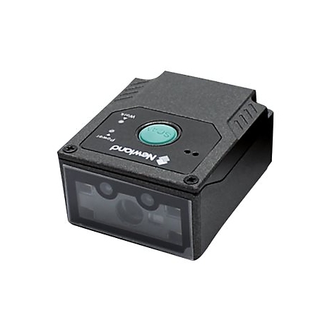 Schwarzer Barcode-Scanner mit grÃ¼ner Scan-Taste und weiÃŸem Newland-Logo. Drei LEDs und ein glÃ¤serner Scanner.
