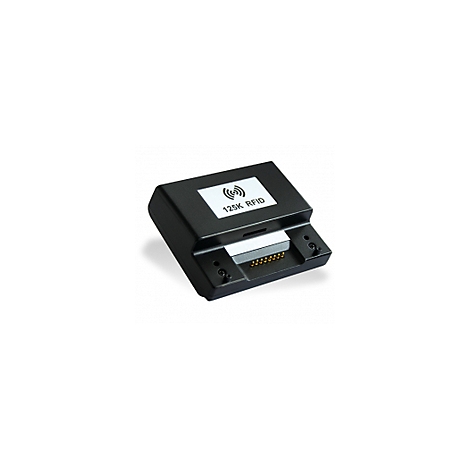 Schwarzes RFID-Lesegerät mit weißem Aufkleber, auf dem "125K RFID" steht.