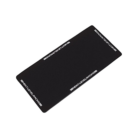 Schwarze, rechteckige Bodenschutzmatte für Sim-Racing-Setups mit weißem Next Level Racing Logo.