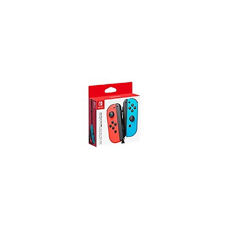 Nintendo Switch Joy-Con Controller Set in Rot und Blau in der Originalverpackung vor weißem Hintergrund.