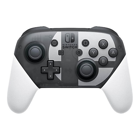 Nintendo Switch Pro Controller in Schwarz-Weiß mit transparentem Gehäuse und zentralem Logo.