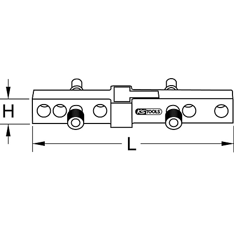 Werkzeug mit KS Tools-Logo, Draufsicht, Abmessungen H und L.