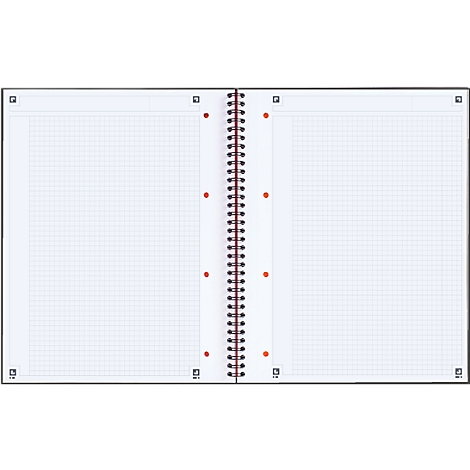 Open grid notebook with a red spiral binding.