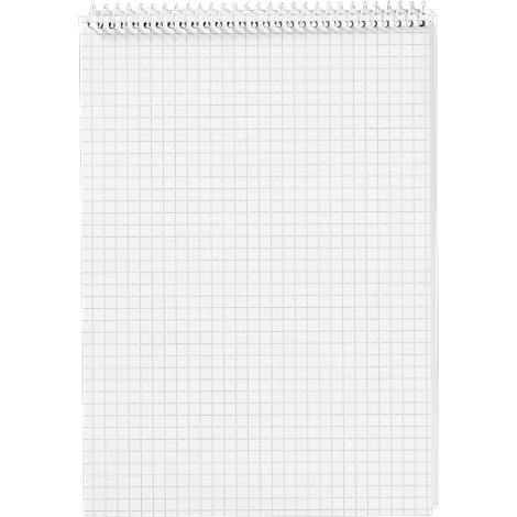 A white, squared notebook with spiral binding.