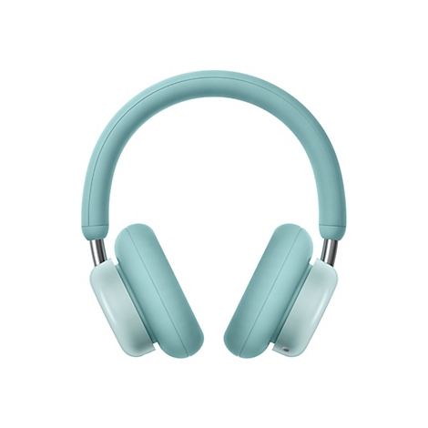 Hellblaue, minimalistische Over-Ear-Kopfhörer vor weißem Hintergrund.