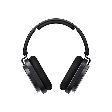 Schwarzer Over-Ear-Kopfhörer in minimalistischem Design vor weißem Hintergrund.