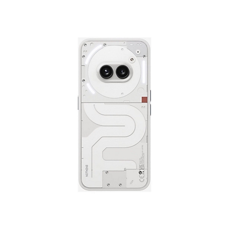 RÃ¼ckseite eines weiÃŸen Smartphones mit transparentem Design und sichtbaren Komponenten. Zwei Linsen oben, geschwungene Linien darunter.