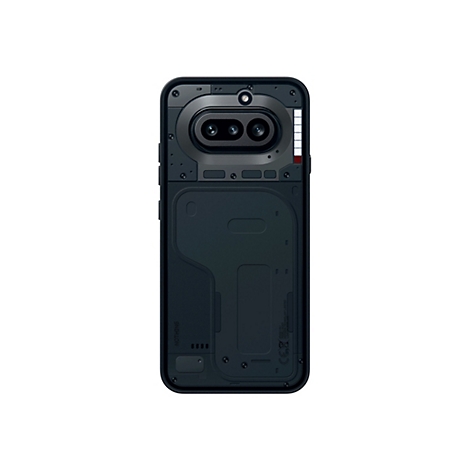 Die schwarze Rückseite des Nothing Phone (2a) mit horizontalem Kamera-Modul und strukturiertem Gehäusedesign.
