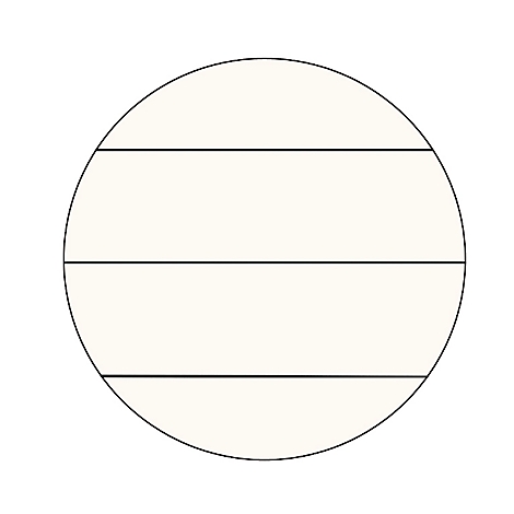 Ein Kreis mit drei horizontalen Linien. Die oberen und unteren Teile des Kreises sind cremefarben, die Linien sind schwarz.