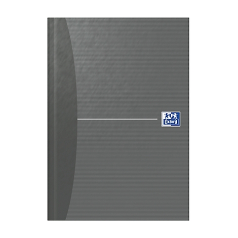 Graues Notizbuch mit Linienmuster und Oxford-Logo.