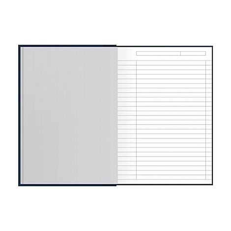 Geöffnetes blaues Notizbuch mit leeren linierten Seiten.