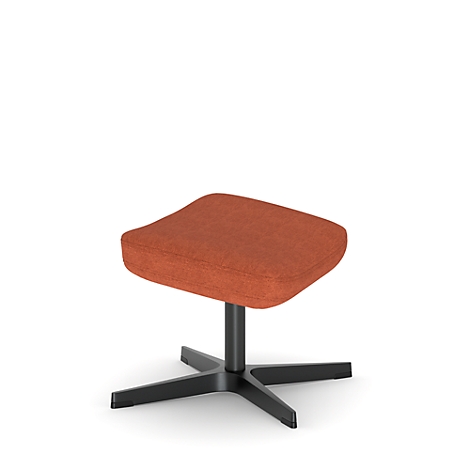 Ein orangefarbener Hocker mit schwarzem Fuß auf weißem Hintergrund.