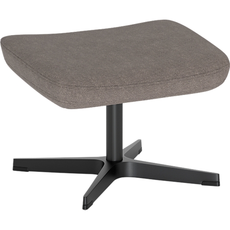 Grauer Fußhocker mit gepolsterter Sitzfläche und schwarzem Vierstern-Metallfuß.