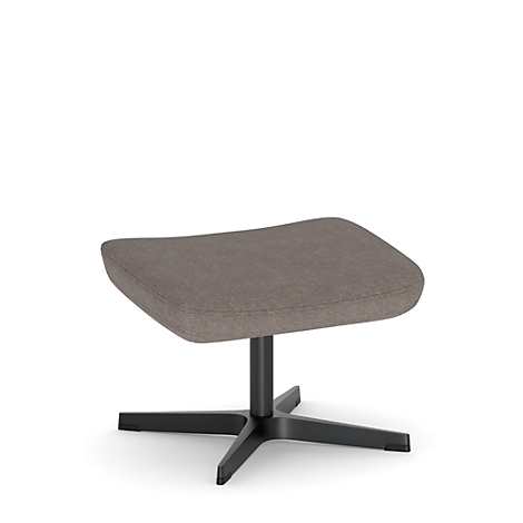 Grauer Hocker mit vierbeiniger, schwarzer Basis, freigestellt auf weißem Hintergrund.