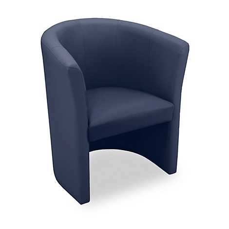 Blauer, geschwungener Cocktailsessel mit hoher Rückenlehne auf weißem Hintergrund.