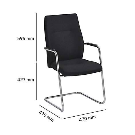 Schwarzer Freischwinger-Stuhl mit verchromtem Gestell. Maße: 470 x 470 x 595 mm.
