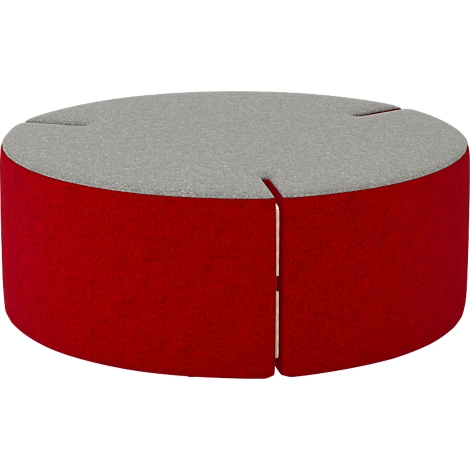 Runder Hocker in Rot und Grau, mit einem Schlitz in der Mitte.