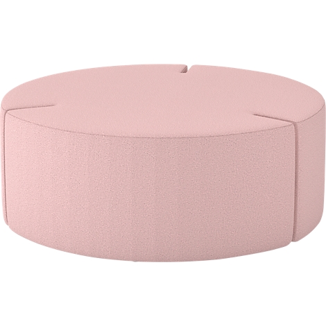 Runder, rosa Hocker. Die Oberfläche ist in vier Segmente unterteilt.