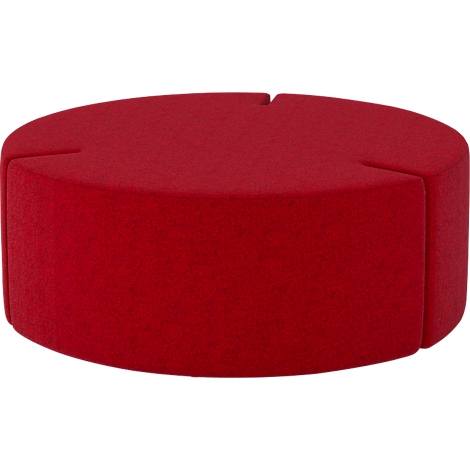 Roter runder Hocker, aufgeteilt in vier Teile, von oben fotografiert.