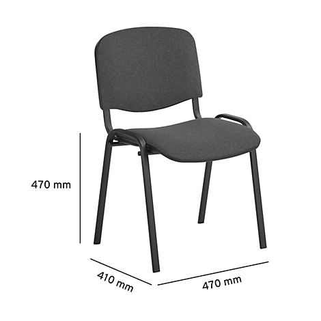 Dunkelgrauer Stuhl mit schwarzem Gestell. Maße: 470 x 410 x 470 mm.