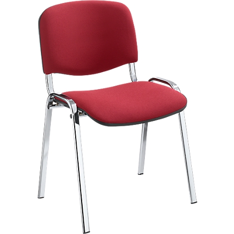 Roter Stuhl mit Chromgestell. Lehne und Sitz sind gepolstert.