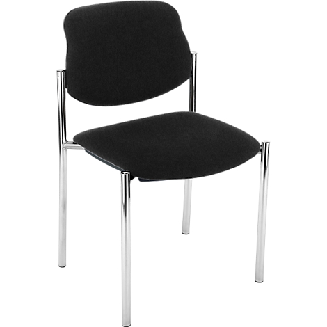 Schwarzer Stuhl mit gepolsterter Sitzfläche und Lehne. Vier Beine aus Metall. Modernes Design.