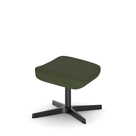 Hocker mit dunkelgrüner Sitzfläche und schwarzem Fusskreuz, vor weissem Hintergrund.