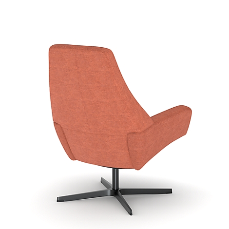 Chaise orange, vue arrière. Cadre noir, structure du tissu visible.