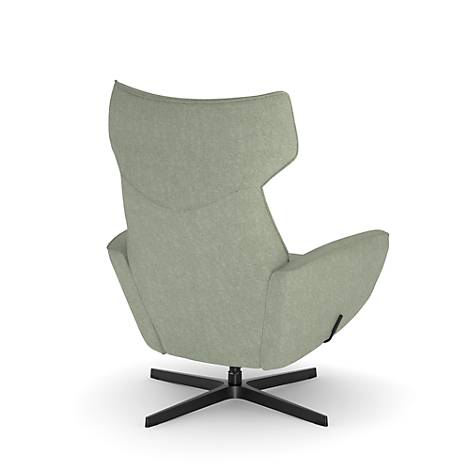 Fauteuil vert clair de dos, dossier haut, base noire.