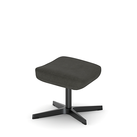 Tabouret gris foncé avec revêtement en tissu, sur socle noir en forme d'étoile.