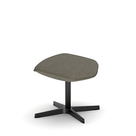 Tabouret avec assise grise et base noire. Il se dresse devant un fond blanc.