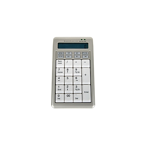 Gray keyboard with white keys and a digital display showing '0'.
