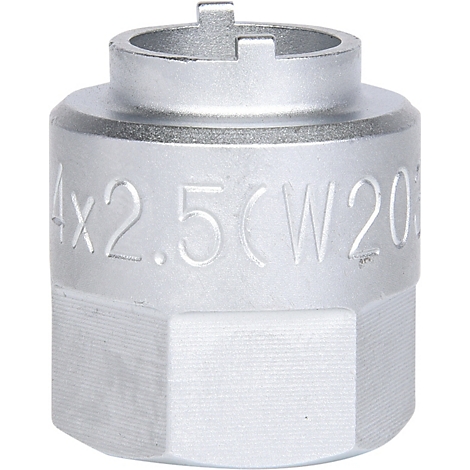 Silberfarbenes Werkzeugteil, mit eingraviertem Text: 4x2,5(W20. Oben mit Aussparung.