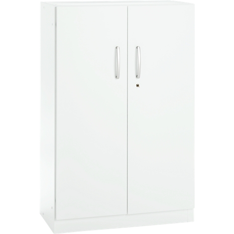 Office cupboard, 3OH, lockable, with overlay doors, W 800 mm, traffic white