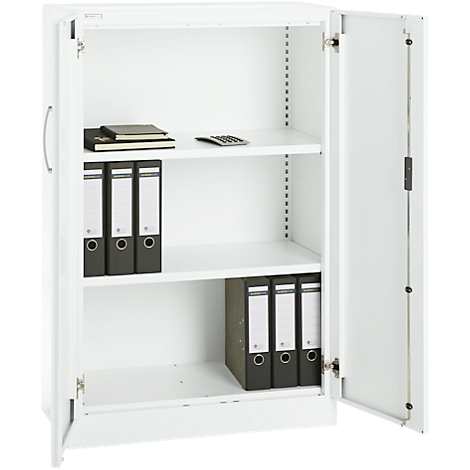 Office cupboard, 3OH, lockable, with overlay doors, W 800 mm, traffic white