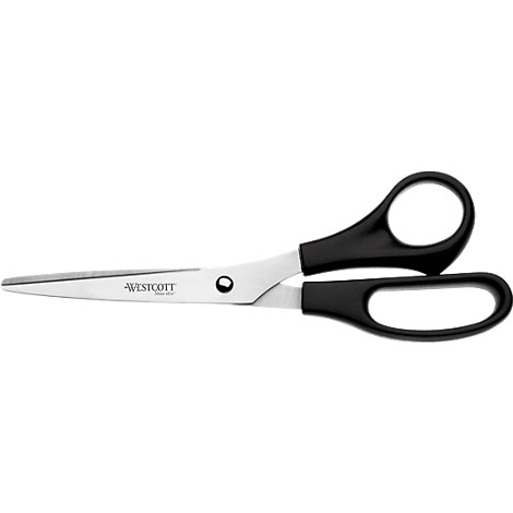 Scissors with black handles and silver blades. The Westcott brand is visible on one of the blades.