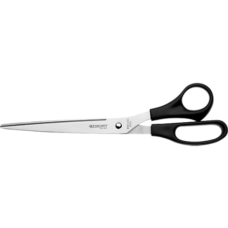 Scissors with black handles and silver blades, set against a white background. The "WESTCOTT" logo is visible on one blade.