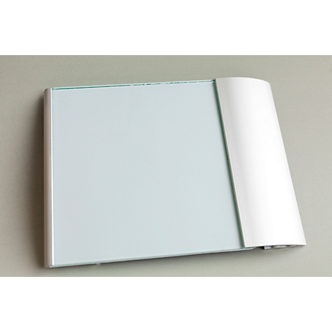 Rectangular white whiteboard with rounded white side.
