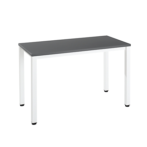 Gray table with white legs on a white background.
