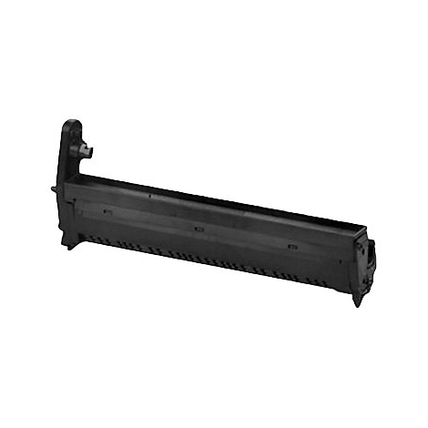 Ein schwarzer Drucker-Toner, rechteckig mit abgerundeten Ecken, liegt diagonal vor weißem Hintergrund.