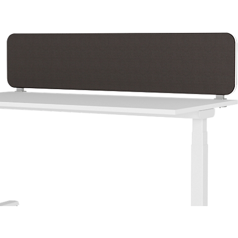 Graues Stoffpaneel an weißem Schreibtisch angebracht. Ein minimalistisches Design für Büroarbeitsplätze.