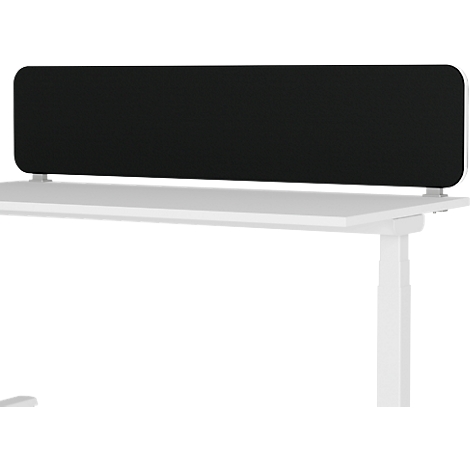 Ein schwarzes Akustikpaneel an einem weißen Schreibtisch. Eine elegante Lösung zur Verbesserung der Arbeitsplatzakustik.