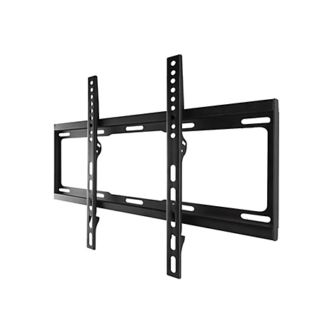 Schwarze TV-Wandhalterung aus Metall vor weißem Hintergrund.