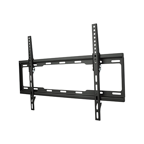 Schwarze TV-Wandhalterung aus Metall vor weißem Hintergrund.