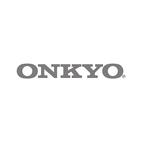 Graues Onkyo-Logo auf weißem Hintergrund.