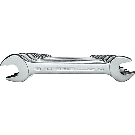 Set of wrenches. They are made of metal and have a shiny surface.
